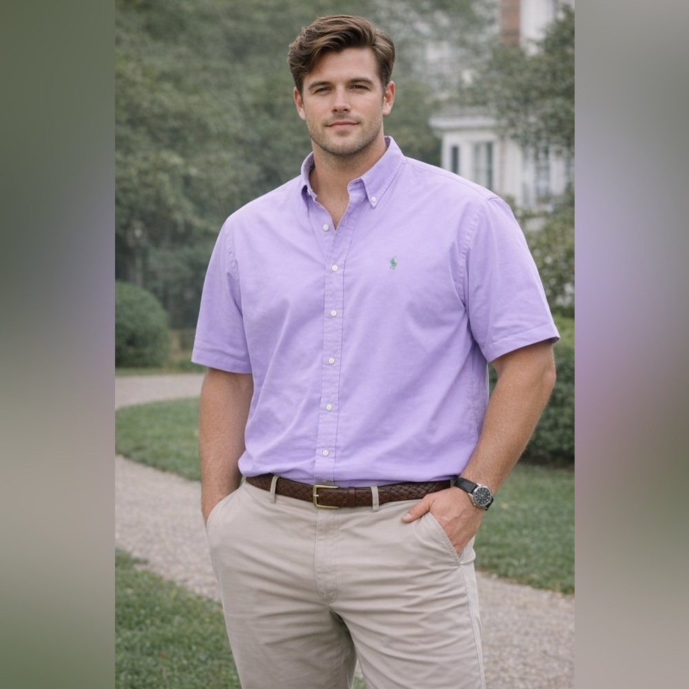 Ralph Lauren Featherweight Twill Lavender Button Down Shirt XXL Men